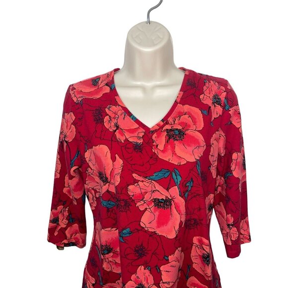 DENIM & COMPANY Women's XS Red Floral Stretch Fabric Top - Picture 3 of 10
